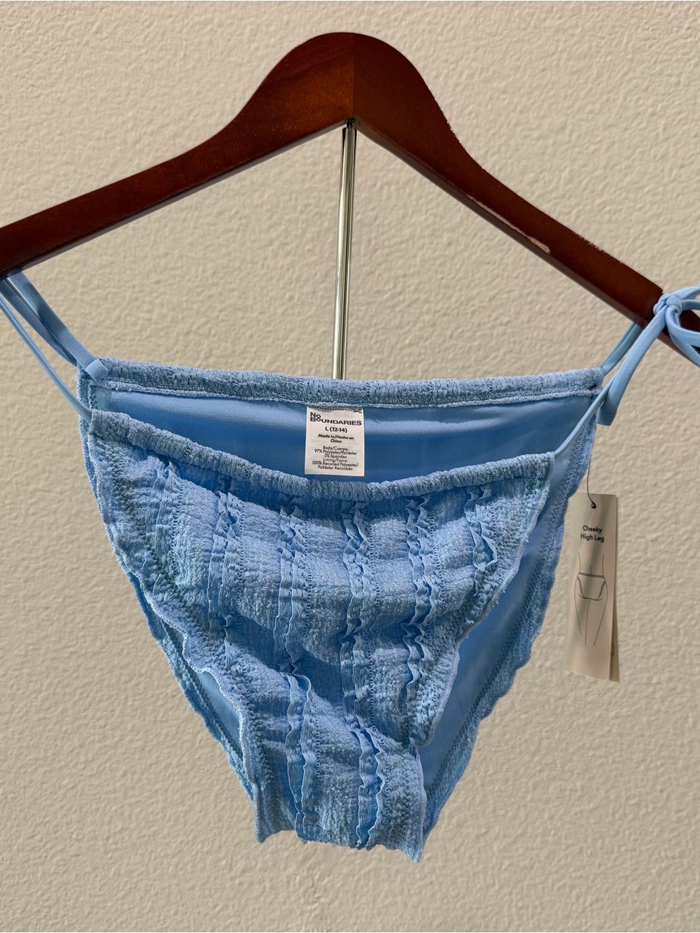 No Boundaries Light Blue Textured Tie-Side Bikini Bottom